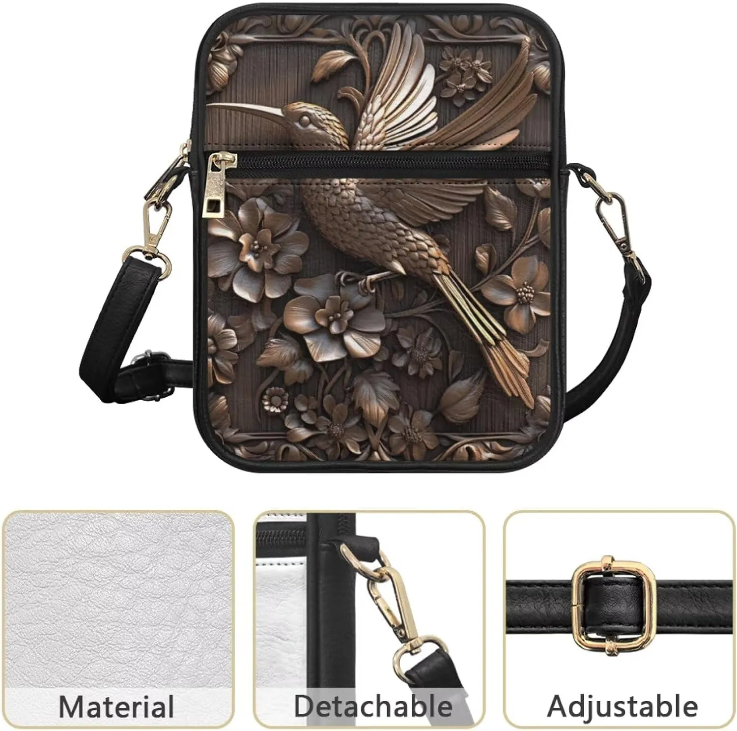 COEQINE Womens Messenger Bag with Zipper Leather Messenger Purse for Woman Crossbody Purse with Adjustable Strap Handbag