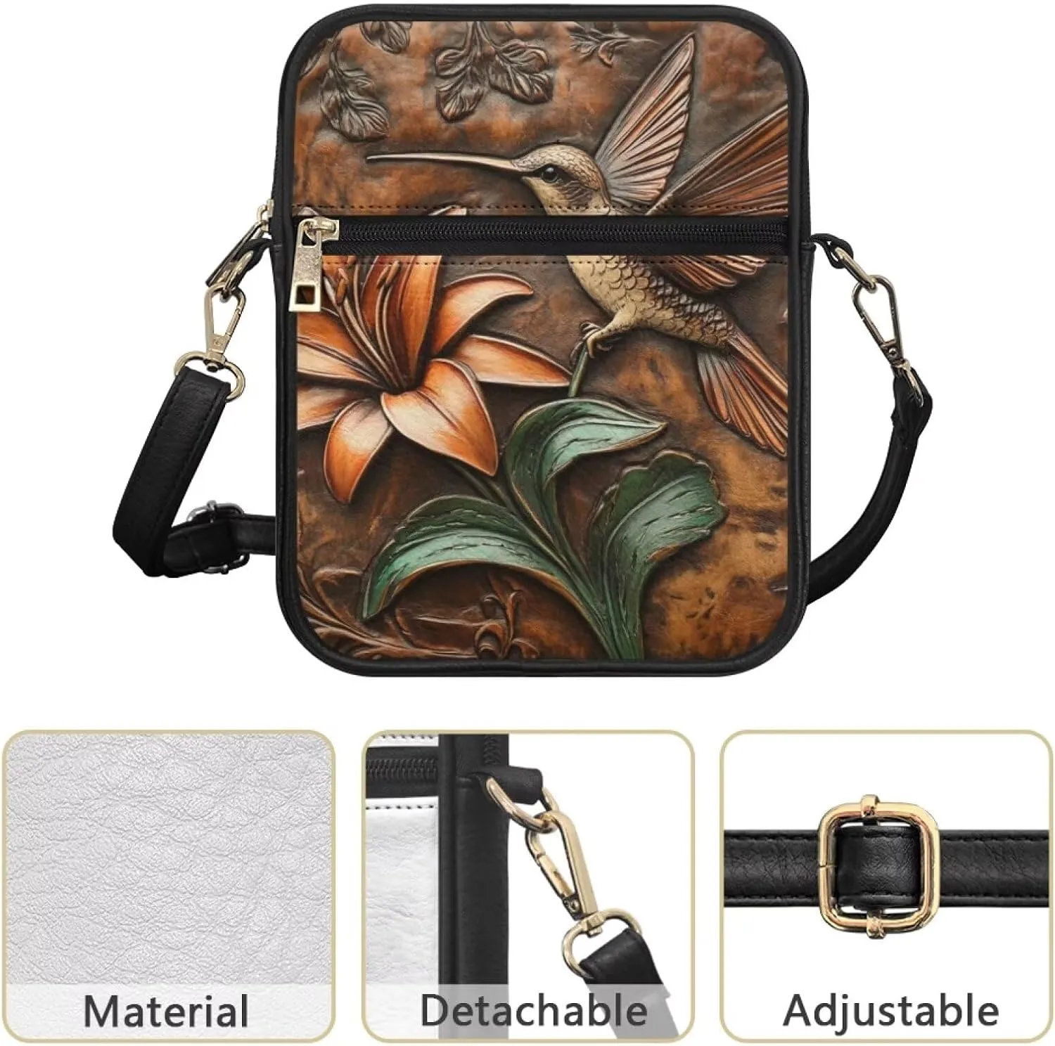 COEQINE Womens Messenger Bag with Zipper Leather Messenger Purse for Woman Crossbody Purse with Adjustable Strap Handbag