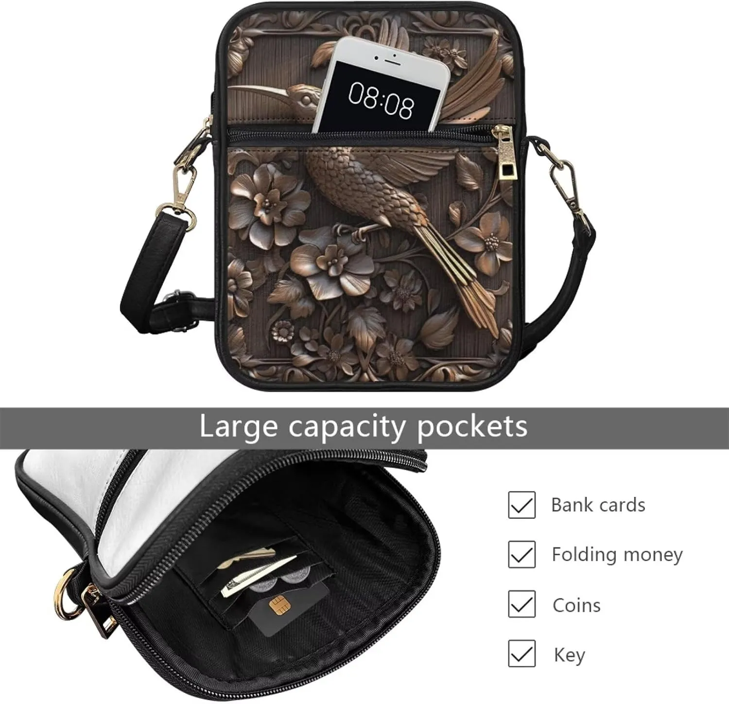 COEQINE Womens Messenger Bag with Zipper Leather Messenger Purse for Woman Crossbody Purse with Adjustable Strap Handbag
