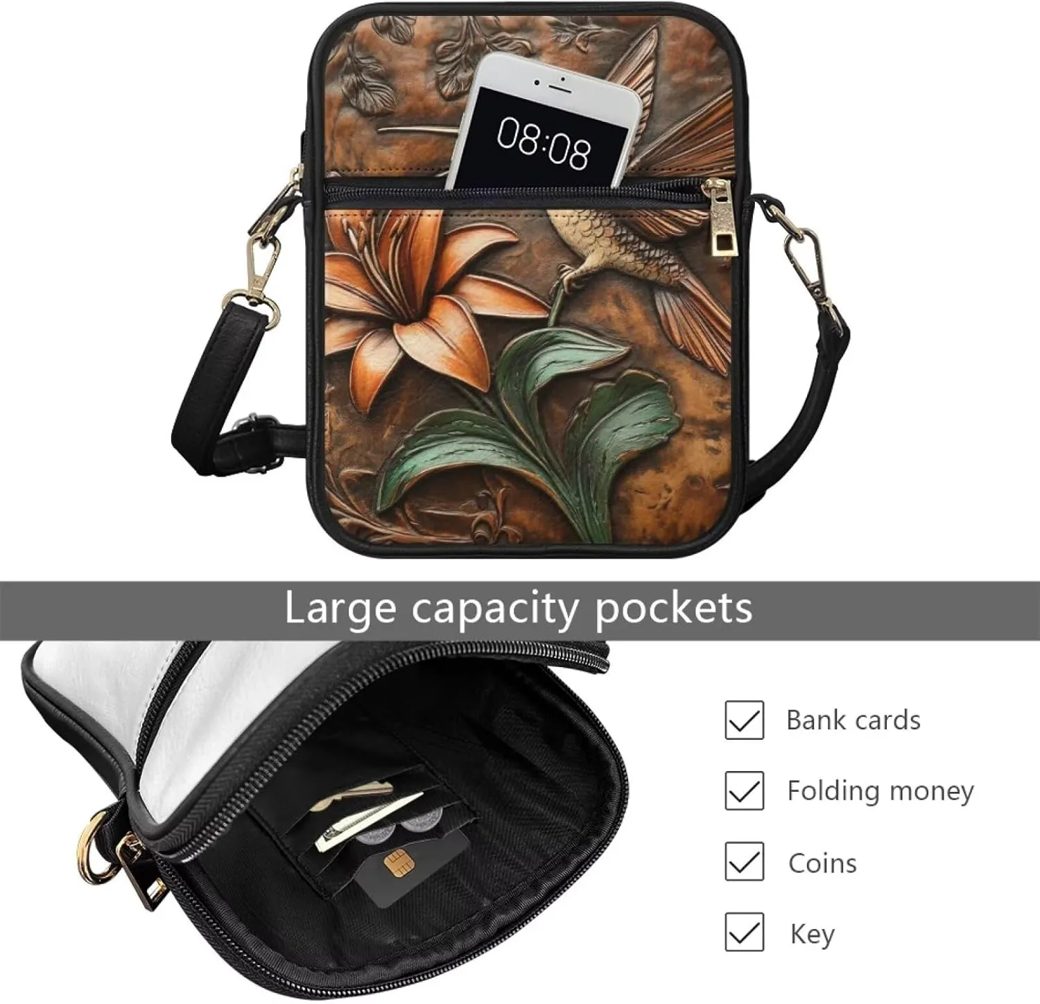 COEQINE Womens Messenger Bag with Zipper Leather Messenger Purse for Woman Crossbody Purse with Adjustable Strap Handbag