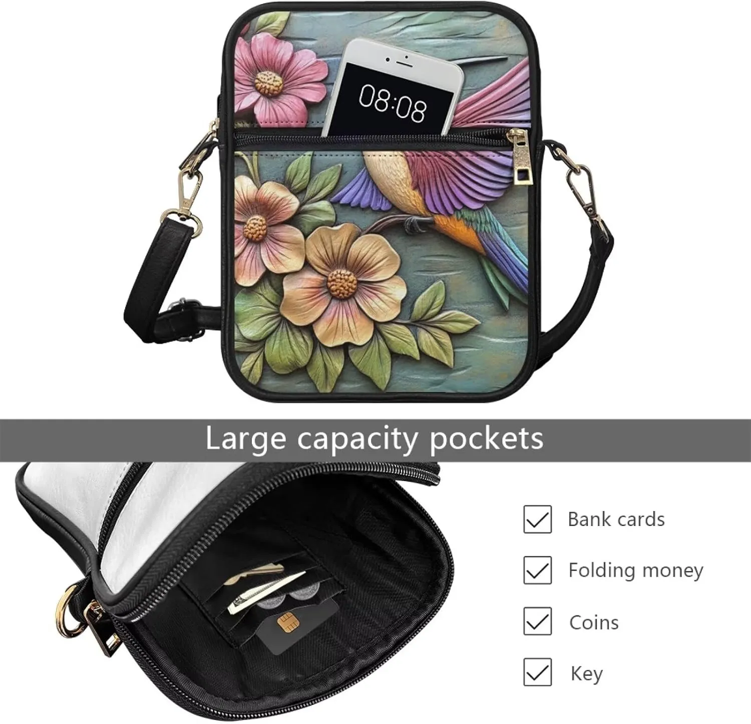 COEQINE Womens Messenger Bag with Zipper Leather Messenger Purse for Woman Crossbody Purse with Adjustable Strap Handbag