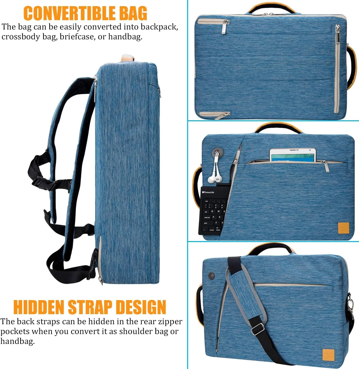 Convertible Laptop Shoulder Bag Messenger Bag Sleeve Case for Men Women Work Travel 13 14 15 15.6 16 17 17.3 Inch