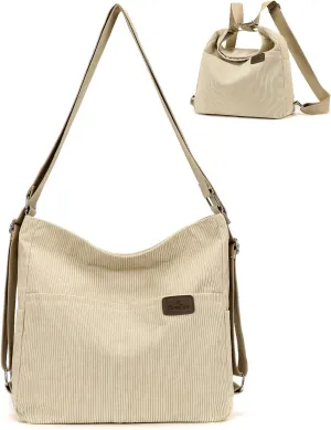 Corduroy Tote Bag for Women Convertible Backpack Purse Crossbody Hobo Shoulder Bag with Multi Pockets Compartments