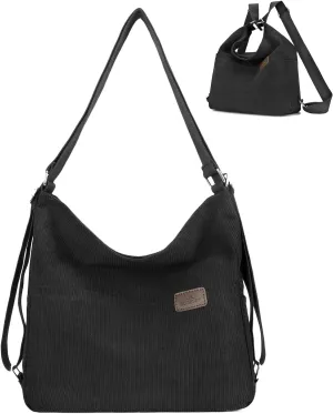 Corduroy Tote Bag for Women Convertible Backpack Purse Crossbody Hobo Shoulder Bag with Multi Pockets Compartments