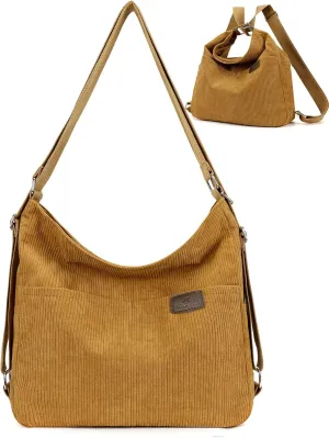 Corduroy Tote Bag for Women Convertible Backpack Purse Crossbody Hobo Shoulder Bag with Multi Pockets Compartments