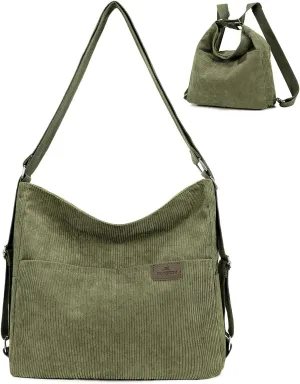 Corduroy Tote Bag for Women Convertible Backpack Purse Crossbody Hobo Shoulder Bag with Multi Pockets Compartments