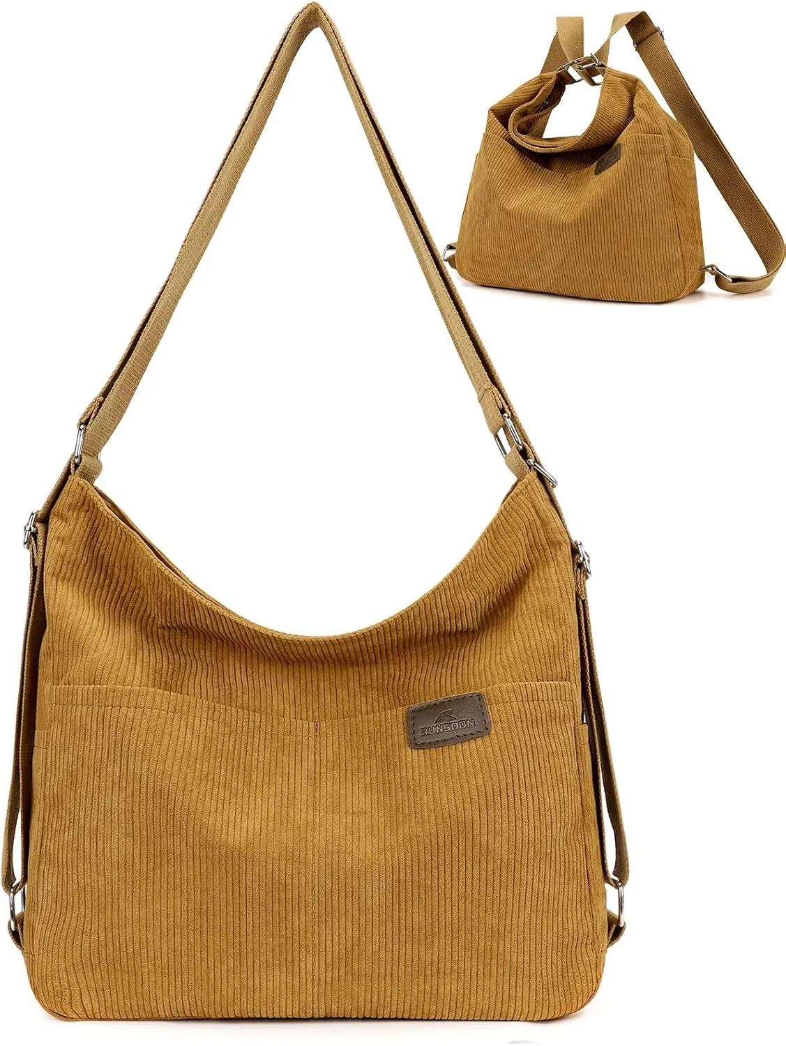 Corduroy Tote Bag for Women Convertible Backpack Purse Crossbody Hobo Shoulder Bag with Multi Pockets Compartments