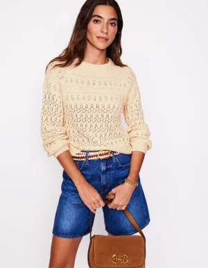 Cotton Stitch Crew Jumper-Warm Ivory