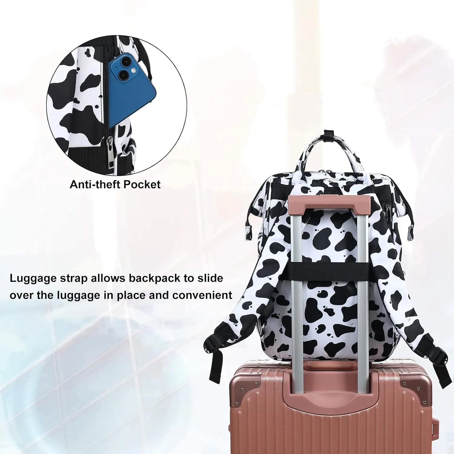 Cow Print Lunch Backpack Laptop Backpack for Women, Girls School Backpack College Bookbags Travel Backpack
