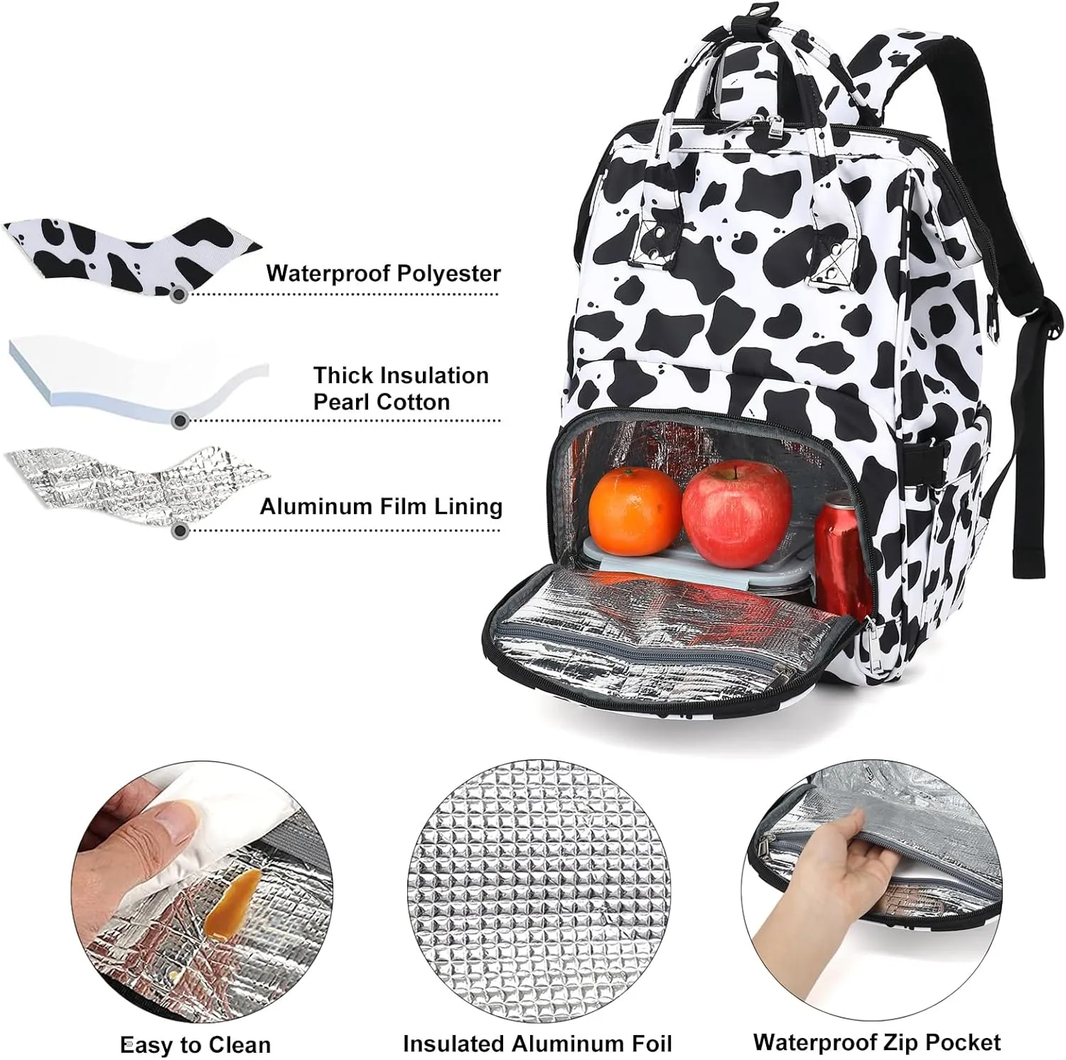 Cow Print Lunch Backpack Laptop Backpack for Women, Girls School Backpack College Bookbags Travel Backpack