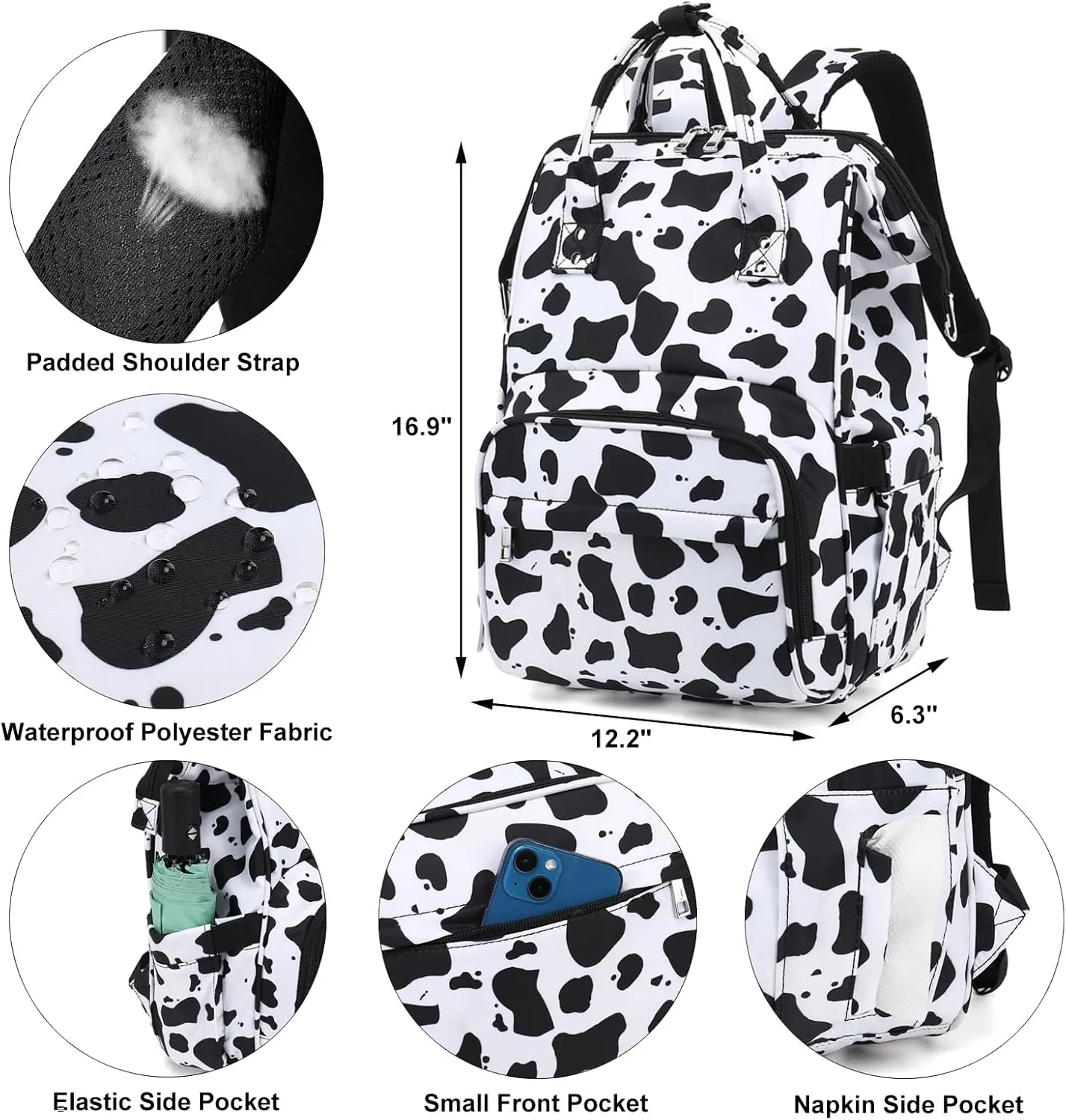 Cow Print Lunch Backpack Laptop Backpack for Women, Girls School Backpack College Bookbags Travel Backpack