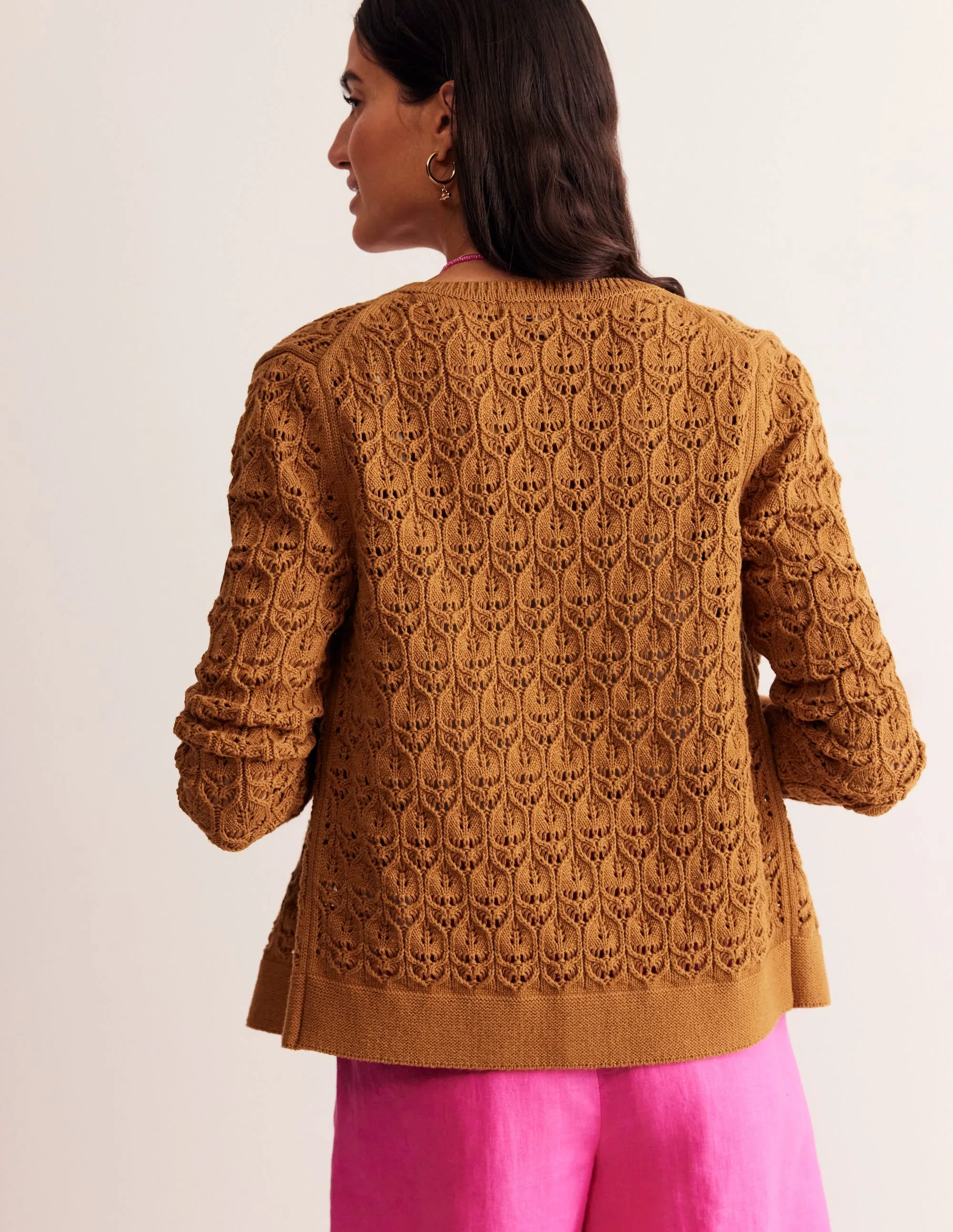 Crochet Knit Cardigan-Gingerbread Brown