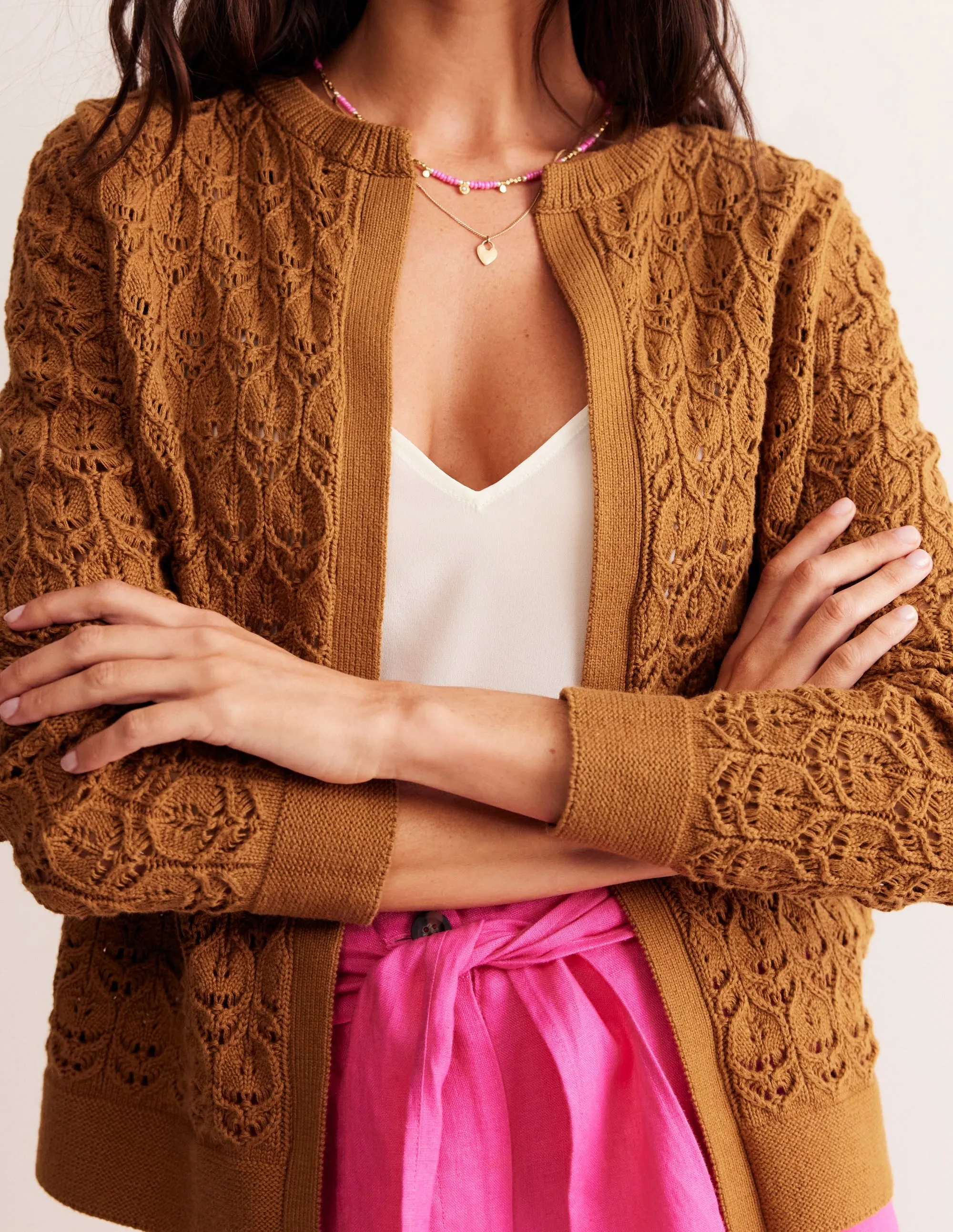 Crochet Knit Cardigan-Gingerbread Brown