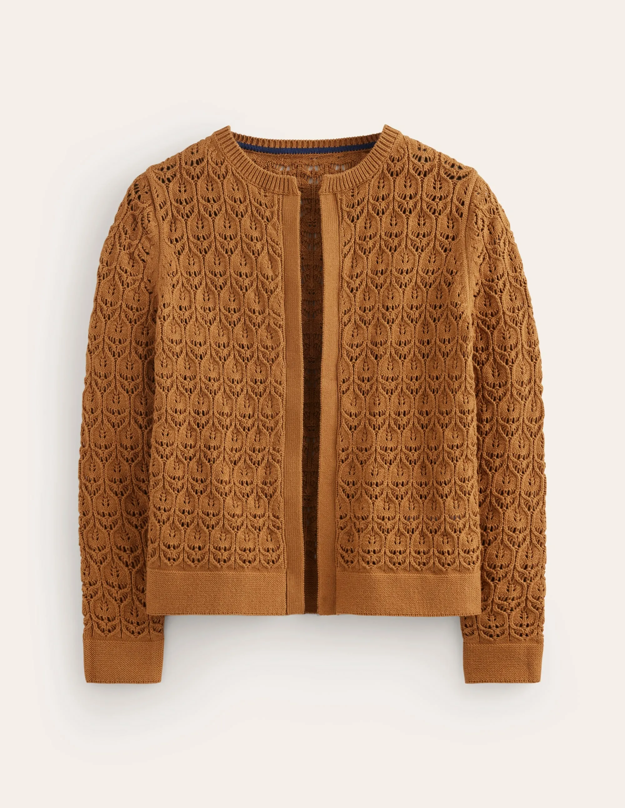 Crochet Knit Cardigan-Gingerbread Brown