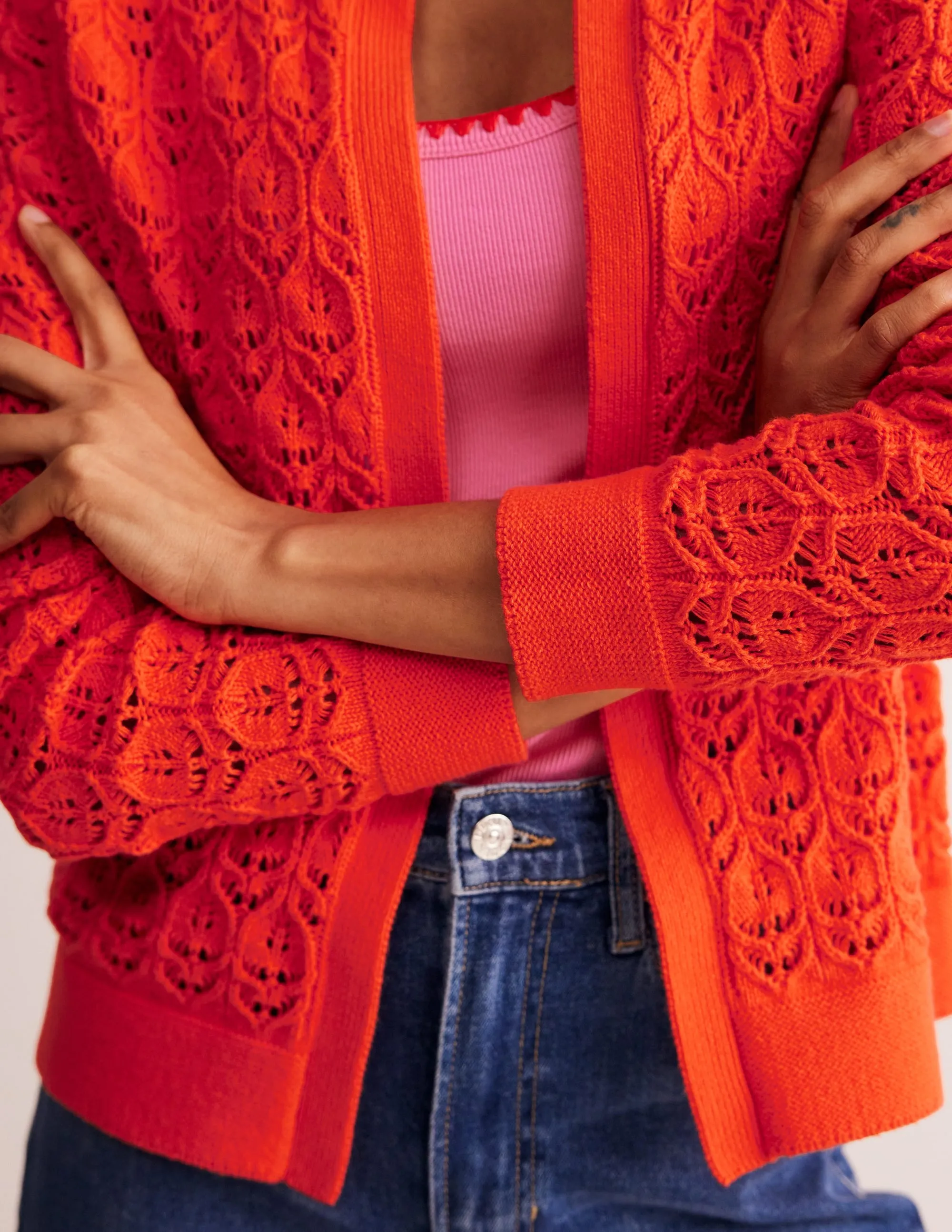 Crochet Knit Cardigan-Gladioli Orange