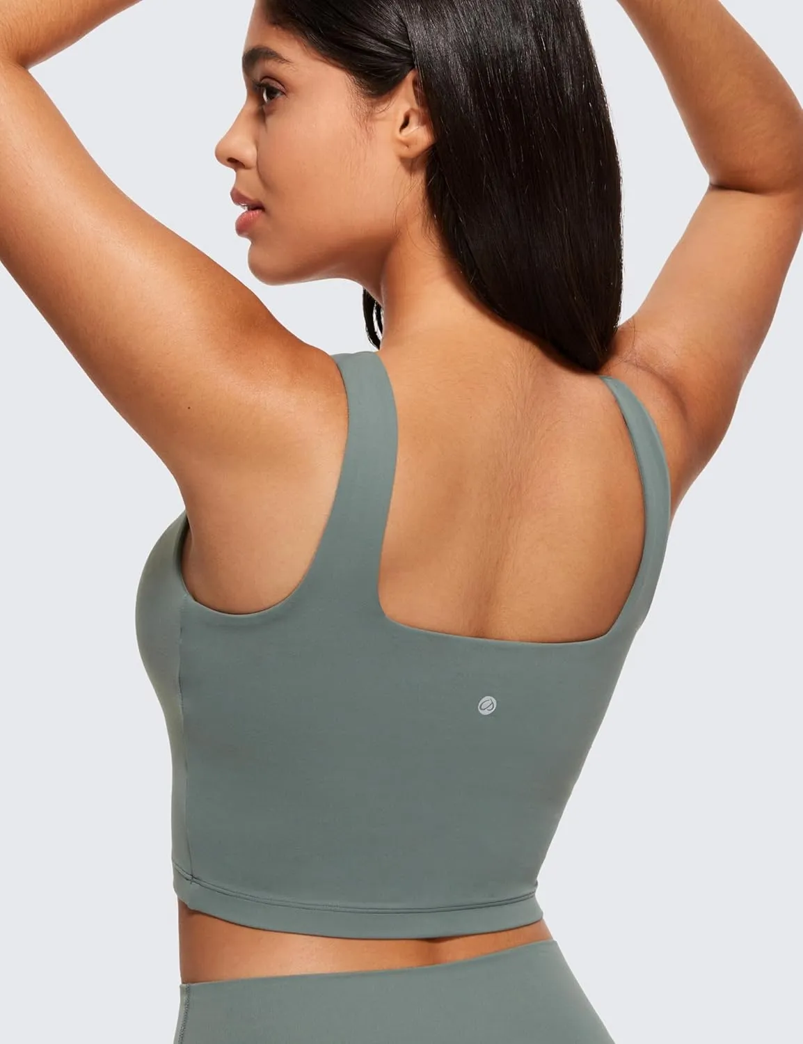 CRZ YOGA Butterluxe Womens Square Neck Longline Sports Bra - Workout Crop Tank Tops Padded Yoga Camisole with Built in Pads