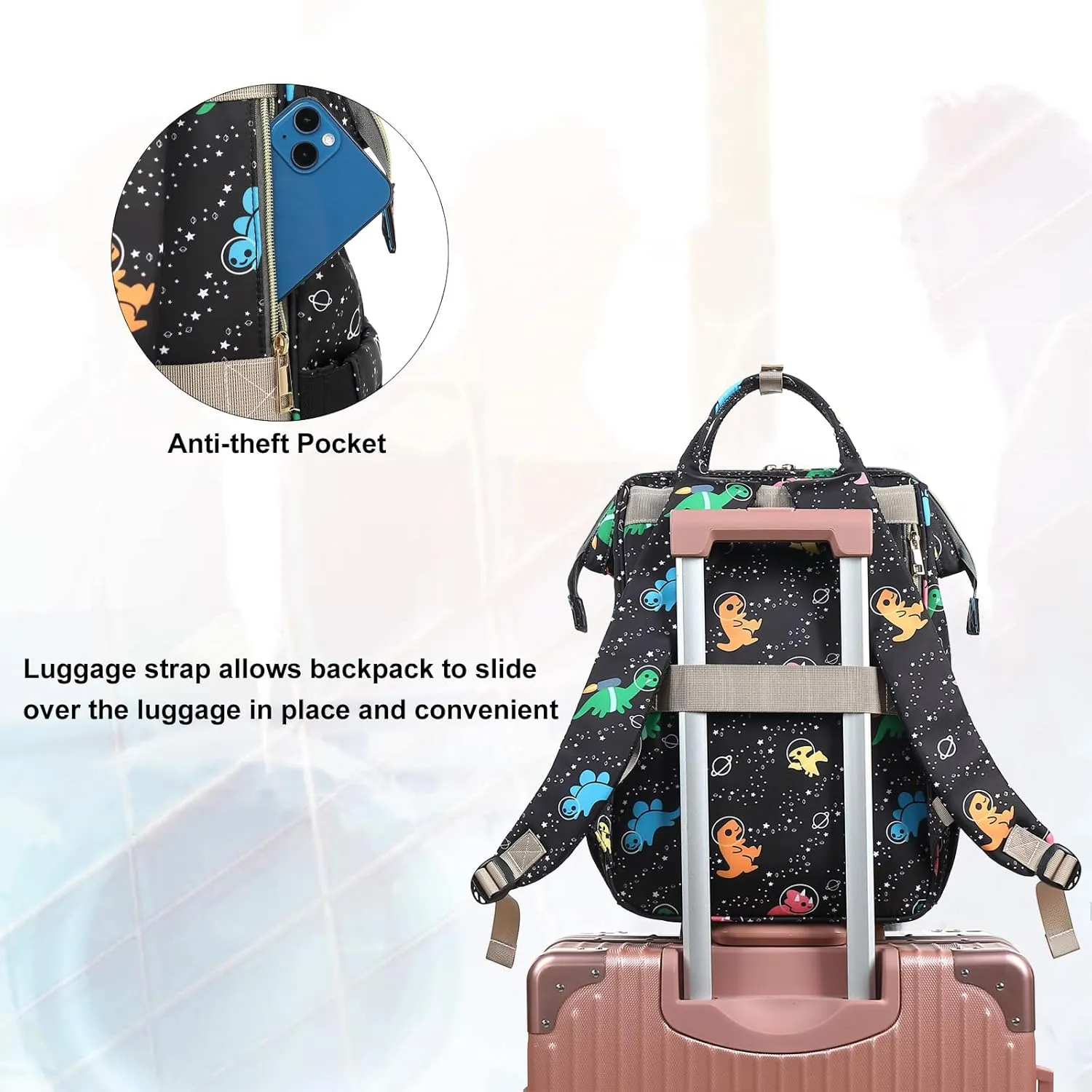 Dinosaur Lunch Backpack Laptop Backpack for Women, Girls School Backpack College Bookbags Travel Backpack