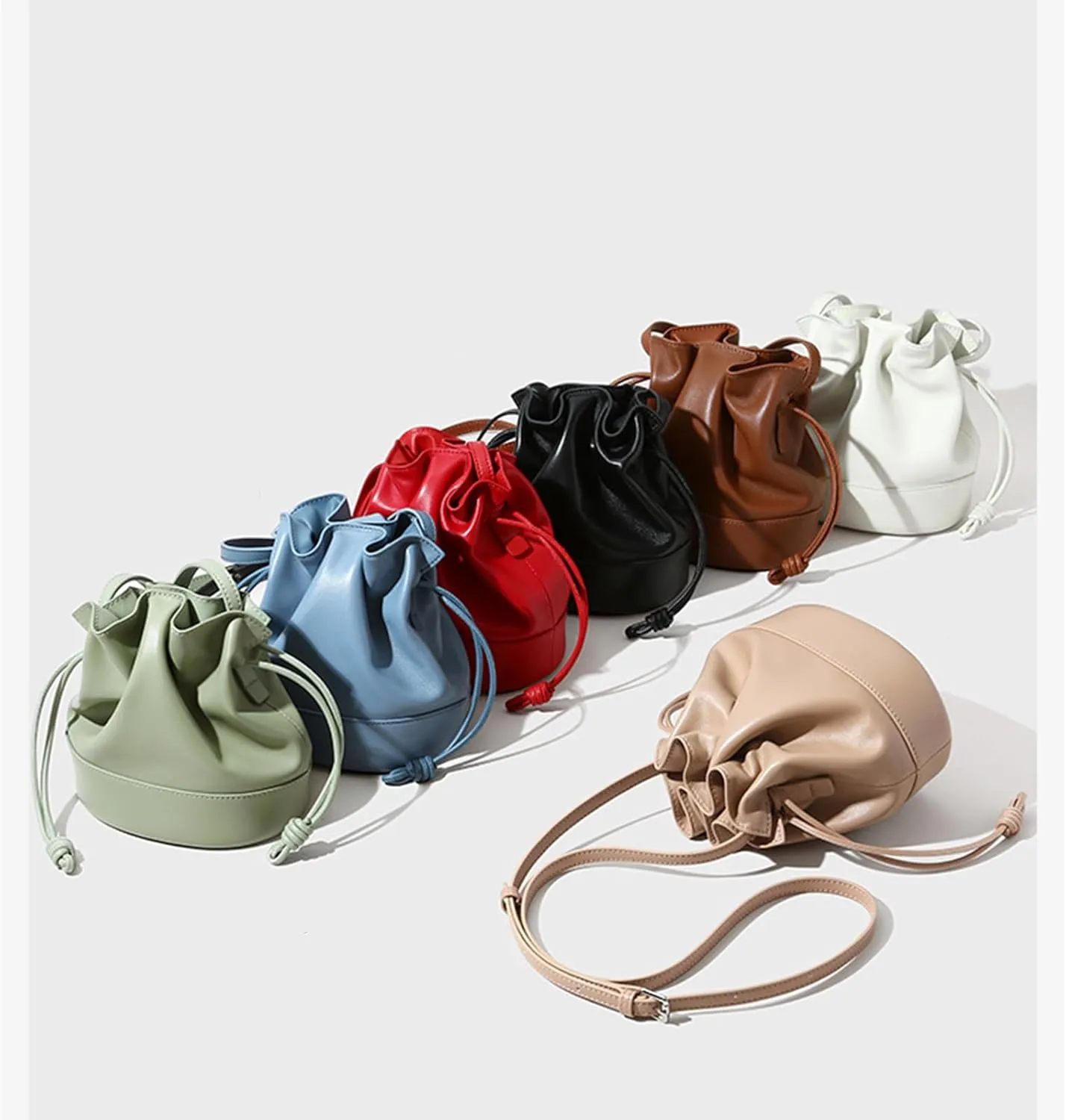 Drawstring Bucket Bag for Women,Lambskin genuine leather shoulder bag,trendy water bucket crossbody bag.
