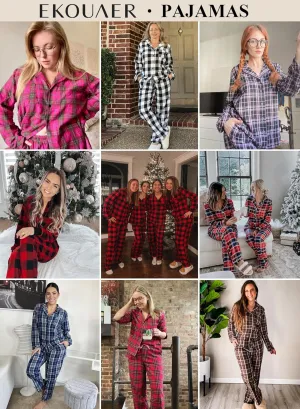 Ekouaer Pajamas for Women 2 Piece Lounge Set Long Sleeve Plaid Sleepwear Casual 2 Piece Pjs S-XXL