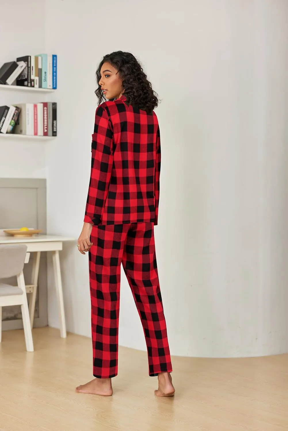 Ekouaer Pajamas for Women 2 Piece Lounge Set Long Sleeve Plaid Sleepwear Casual 2 Piece Pjs S-XXL