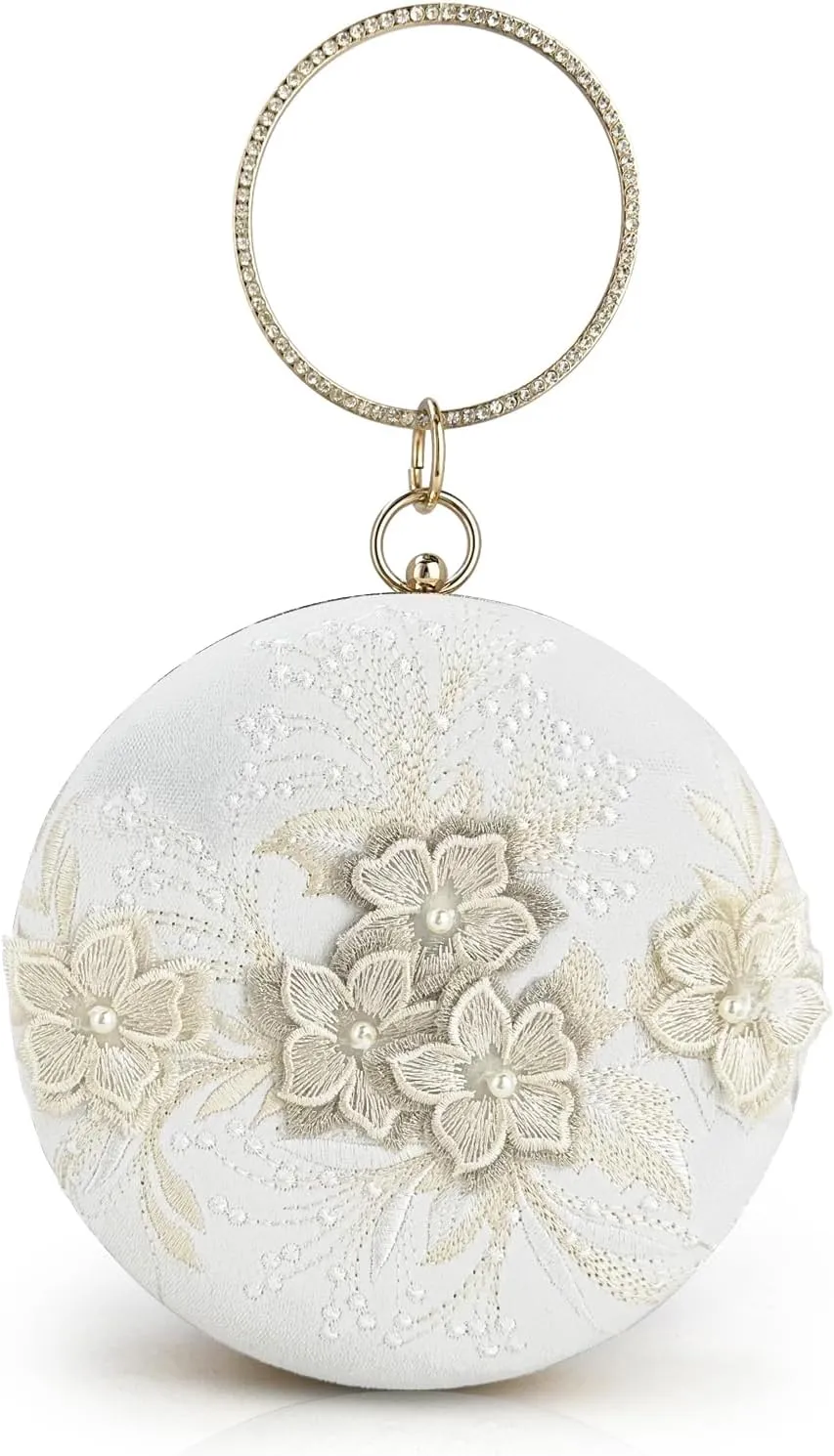 Elegant flower Embroidery Round Dinner Bag  Chic Evening Clutch for Womens Banquets, Weddings, and Social Events