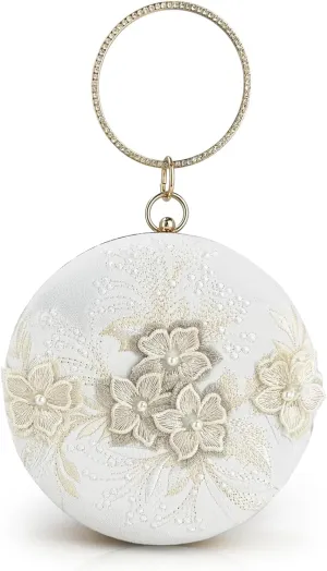 Elegant flower Embroidery Round Dinner Bag  Chic Evening Clutch for Womens Banquets, Weddings, and Social Events