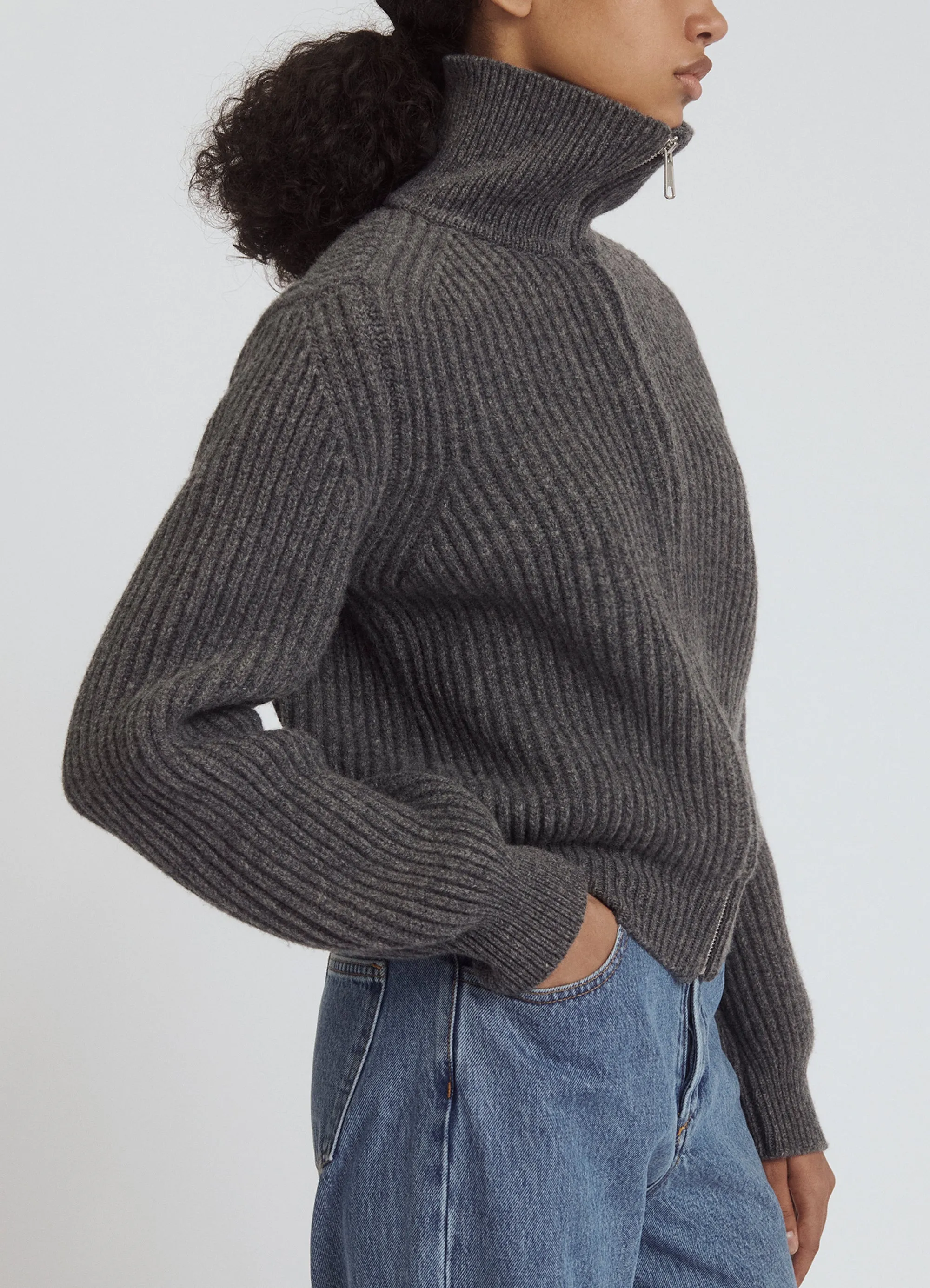 Enda Rib Zip Jacket in Derby Grey