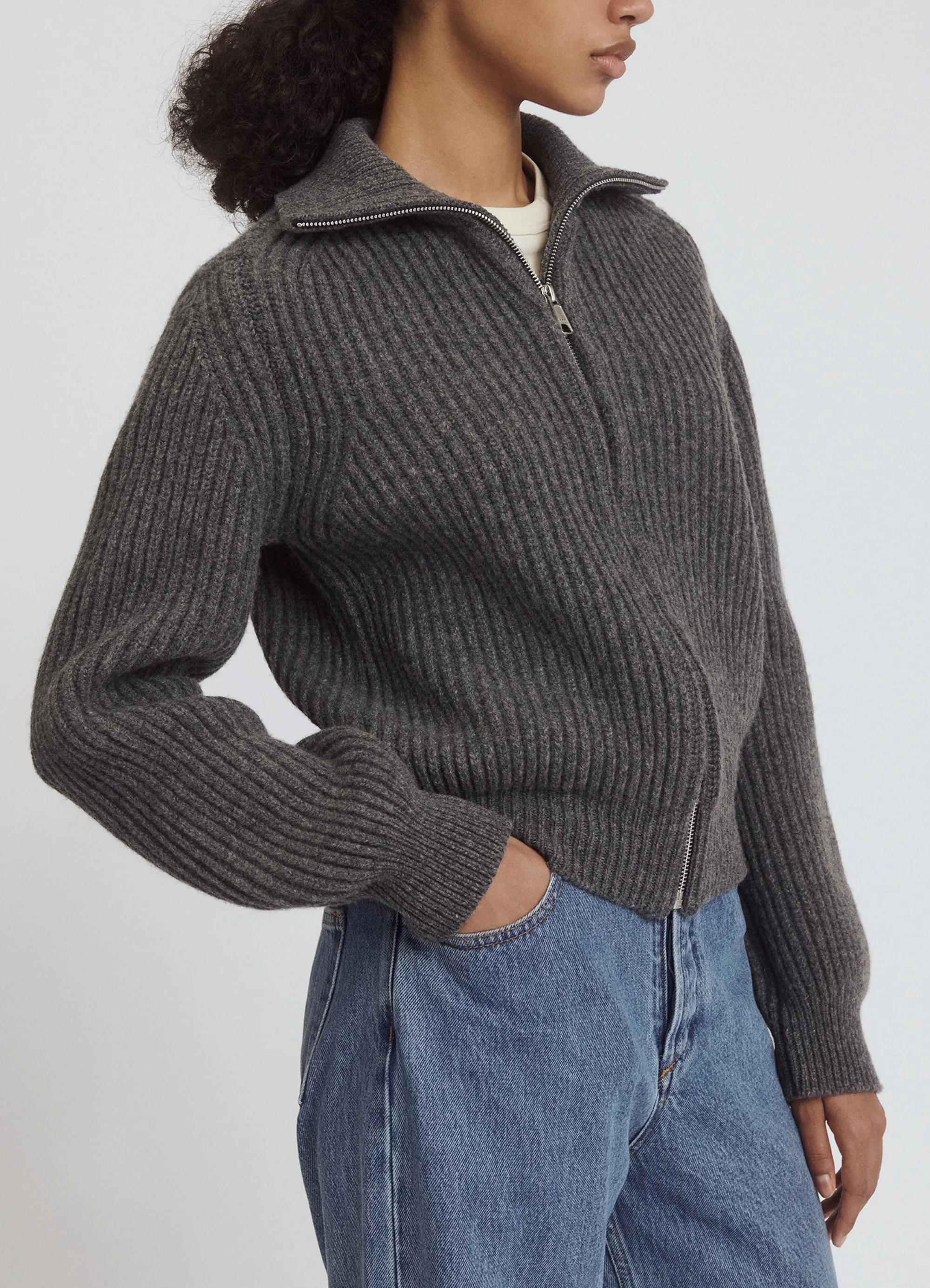 Enda Rib Zip Jacket in Derby Grey