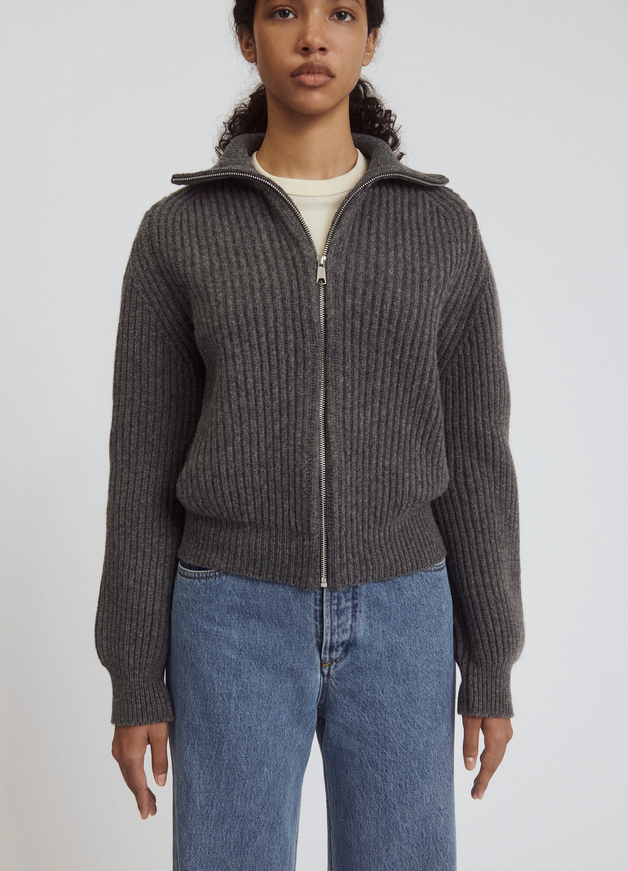 Enda Rib Zip Jacket in Derby Grey