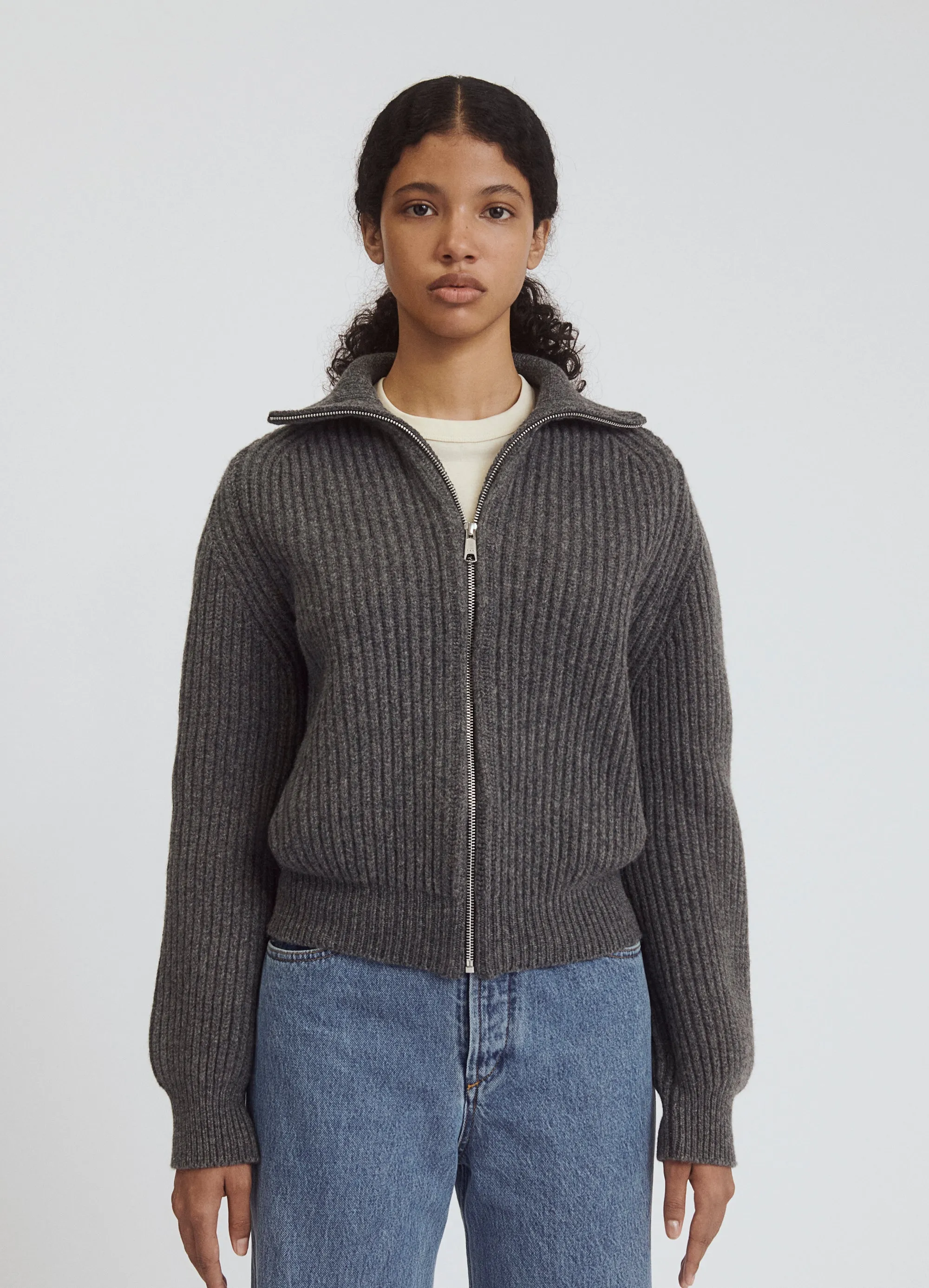 Enda Rib Zip Jacket in Derby Grey