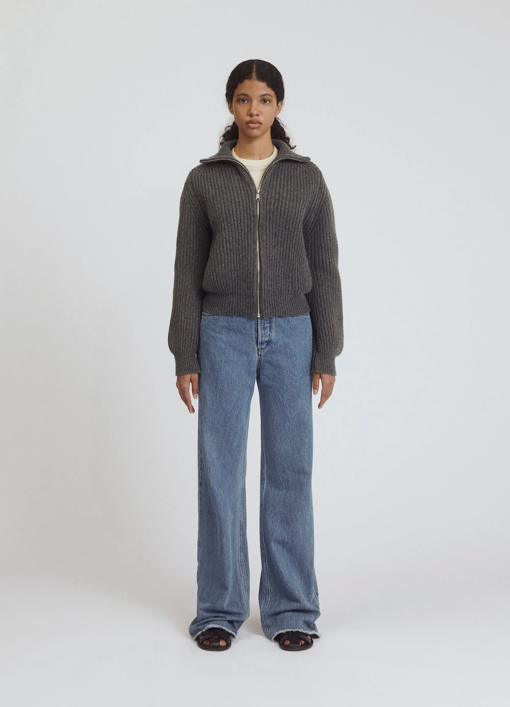 Enda Rib Zip Jacket in Derby Grey