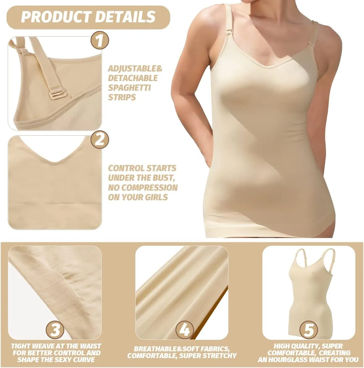 EUYZOU Women's Shapewear Tummy Control Tank Tops - CrissCross Adjustable Straps Seamless Body Shaper Compression Camisole