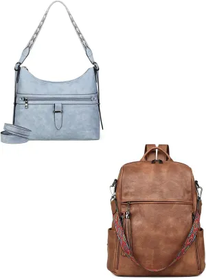 FADEON Hobo Bags Purse and Leather Backpack Purse