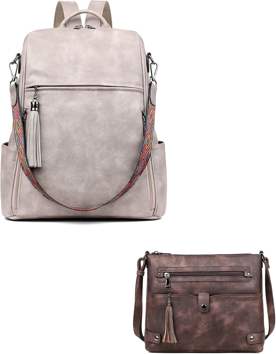 FADEON Laptop Backpack Purse for Women Large Designer PU Leather Laptop Bag, with Crossbody Bag for Women