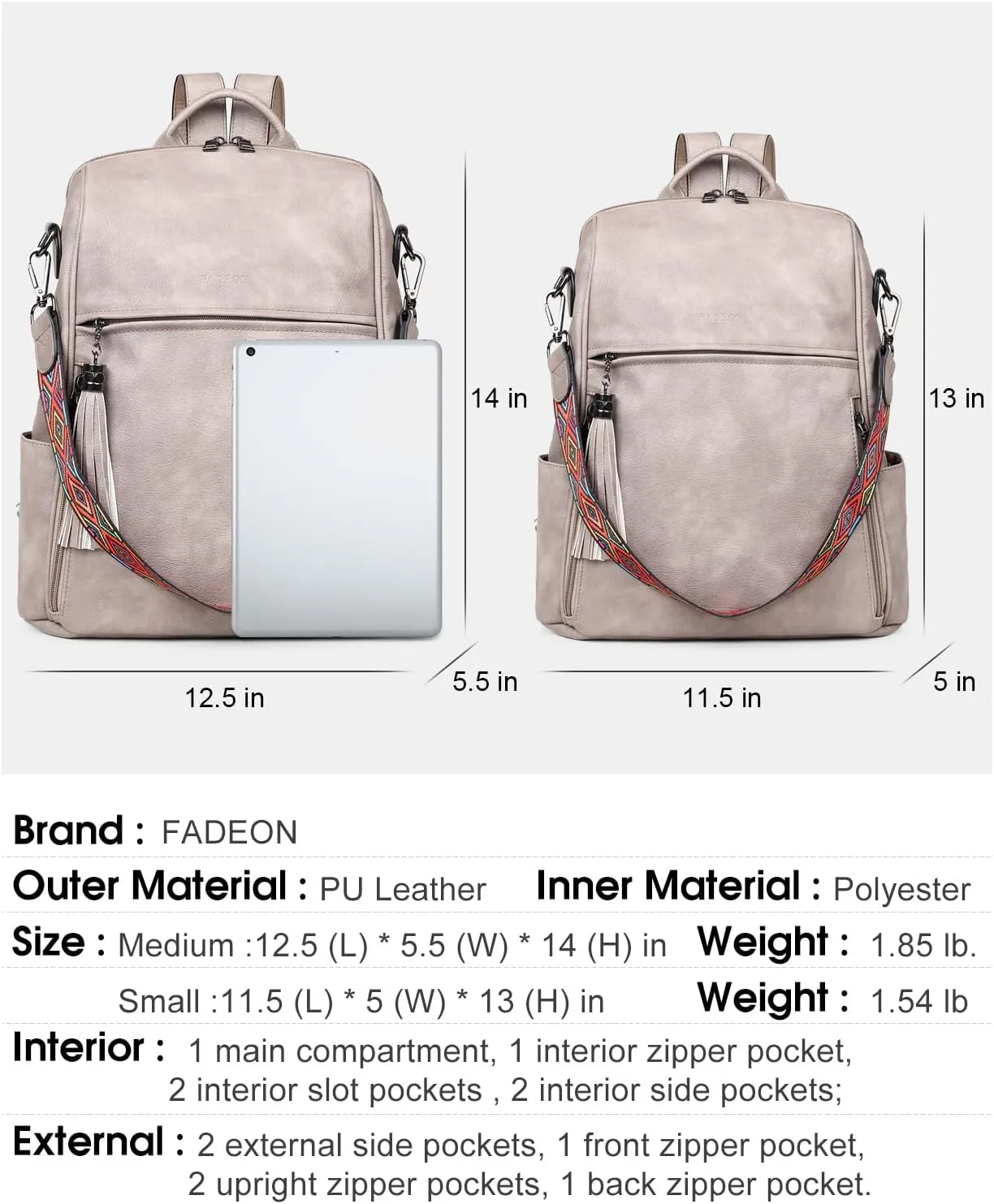 FADEON Leather Backpack Purse for Women Designer Travel Backpack Purses PU Fashion Ladies Shoulder Bag with Tassel