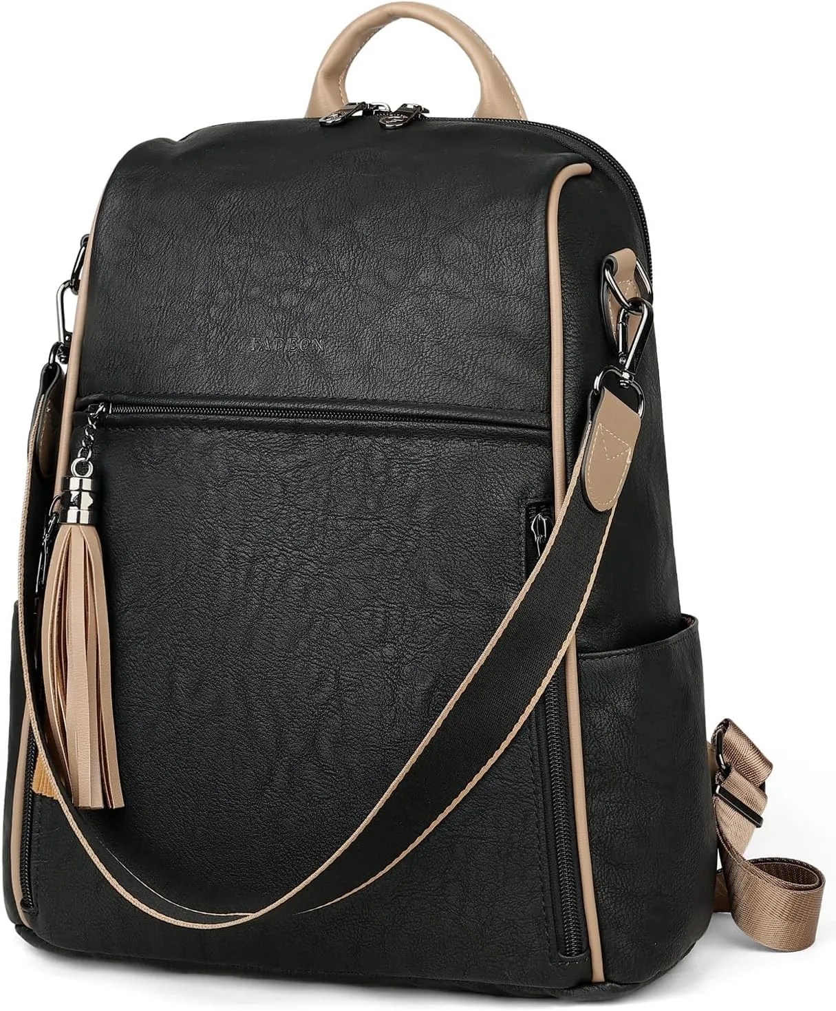 FADEON Leather Backpack Purse for Women Designer Travel Backpack Purses PU Fashion Ladies Shoulder Bag with Tassel