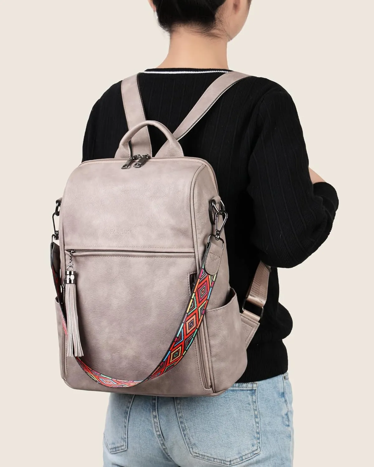 FADEON Leather Backpack Purse for Women Designer Travel Backpack Purses PU Fashion Ladies Shoulder Bag with Tassel
