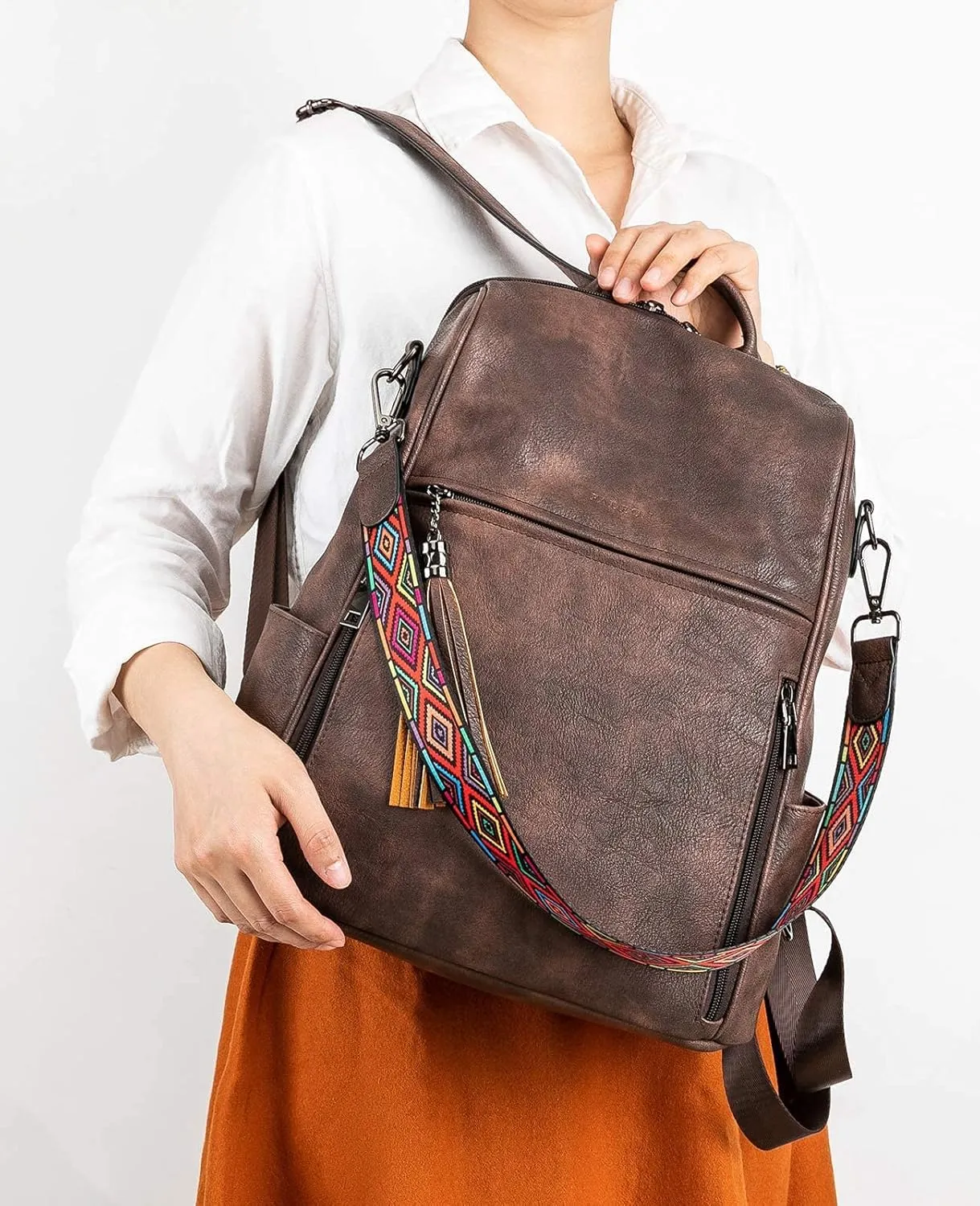 FADEON Leather Backpack Purse for Women Designer Travel Backpack Purses PU Fashion Ladies Shoulder Bag with Tassel