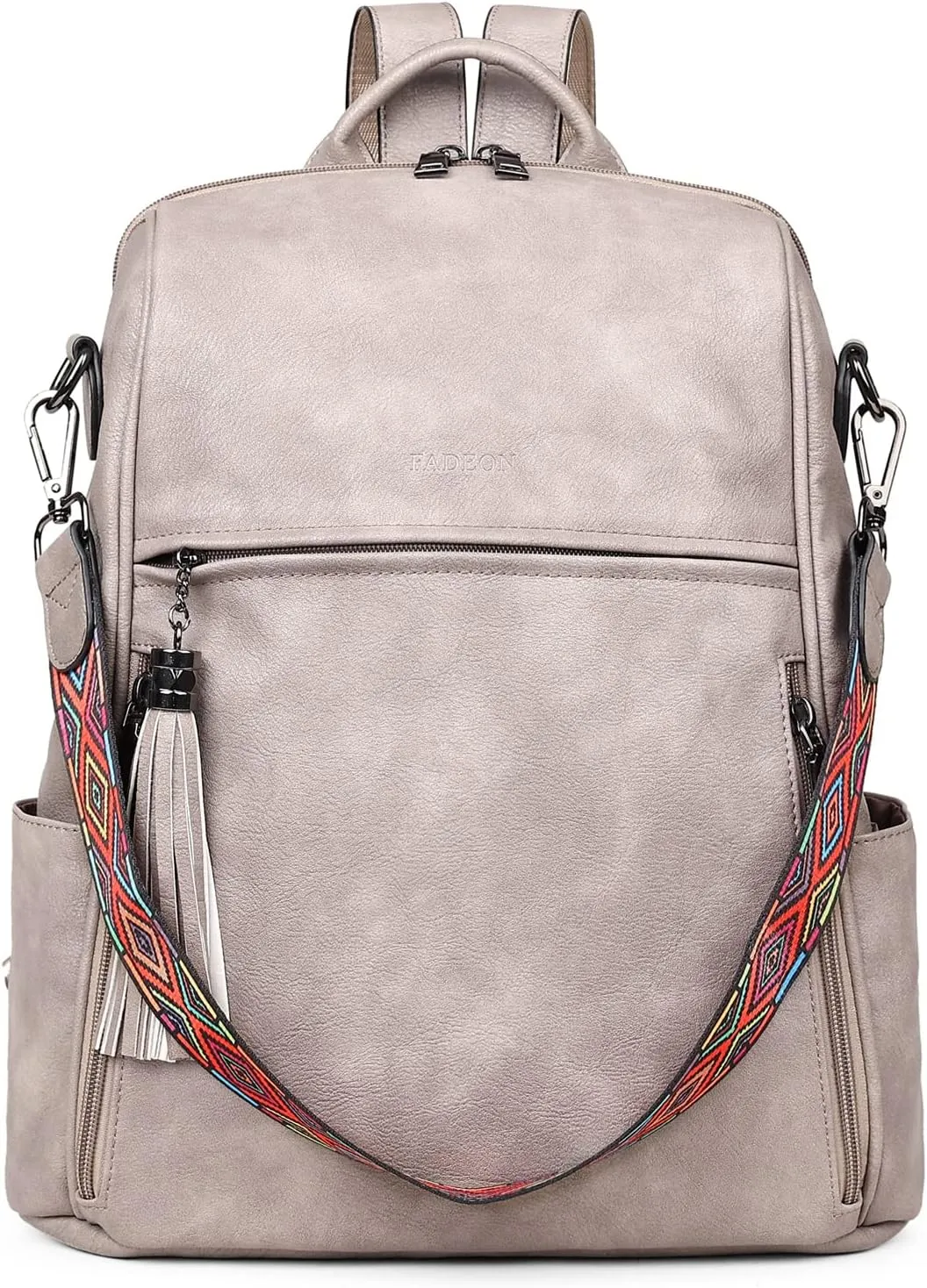 FADEON Leather Backpack Purse for Women Designer Travel Backpack Purses PU Fashion Ladies Shoulder Bag with Tassel