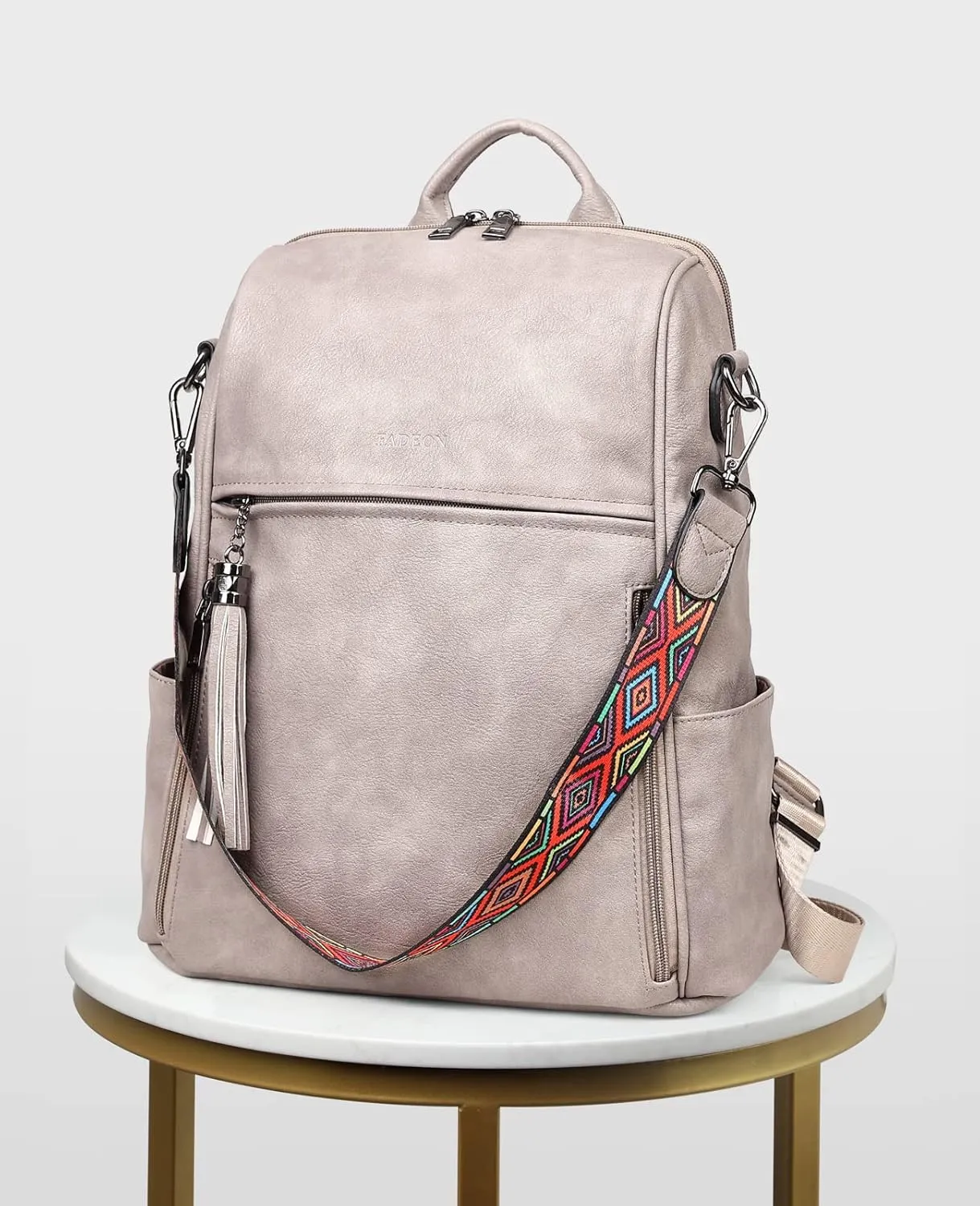 FADEON Leather Backpack Purse for Women Designer Travel Backpack Purses PU Fashion Ladies Shoulder Bag with Tassel