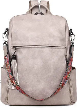 FADEON Leather Backpack Purse for Women Designer Travel Backpack Purses PU Fashion Ladies Shoulder Bag with Tassel