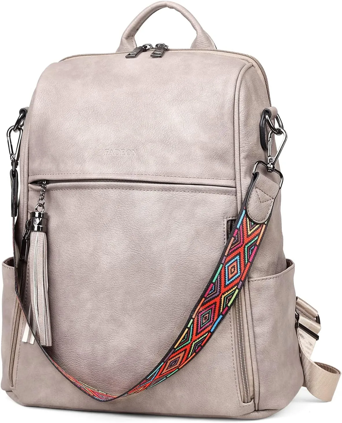FADEON Leather Backpack Purse for Women Designer Travel Backpack Purses PU Fashion Ladies Shoulder Bag with Tassel
