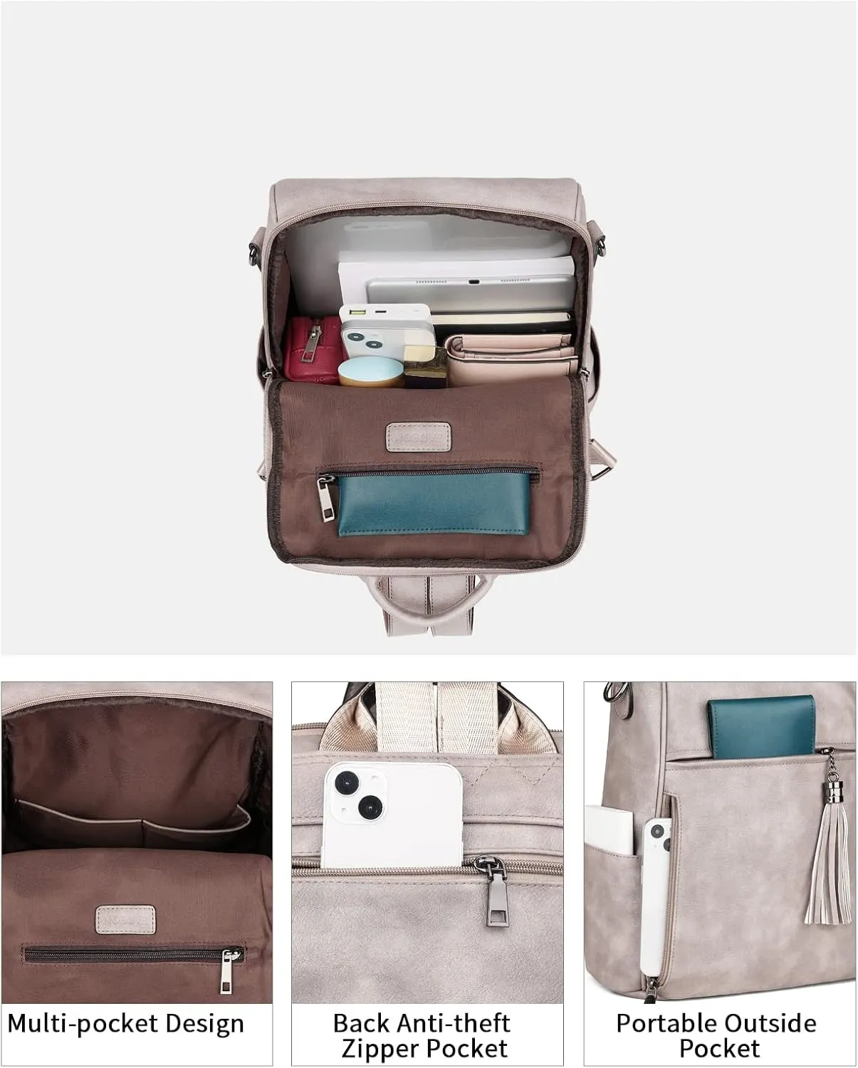 FADEON Leather Backpack Purse for Women Designer Travel Backpack Purses PU Fashion Ladies Shoulder Bag with Tassel