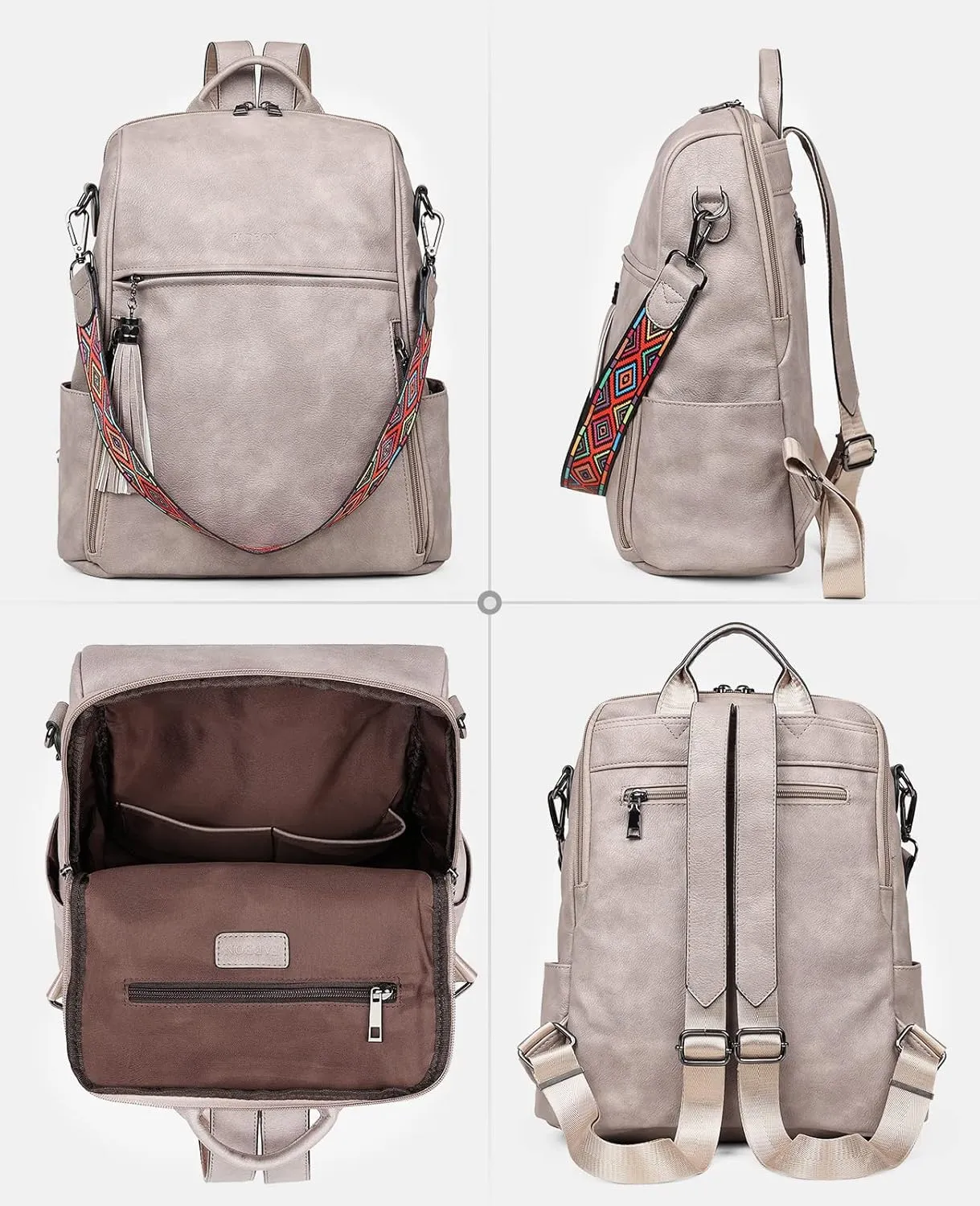 FADEON Leather Backpack Purse for Women Designer Travel Backpack Purses PU Fashion Ladies Shoulder Bag with Tassel