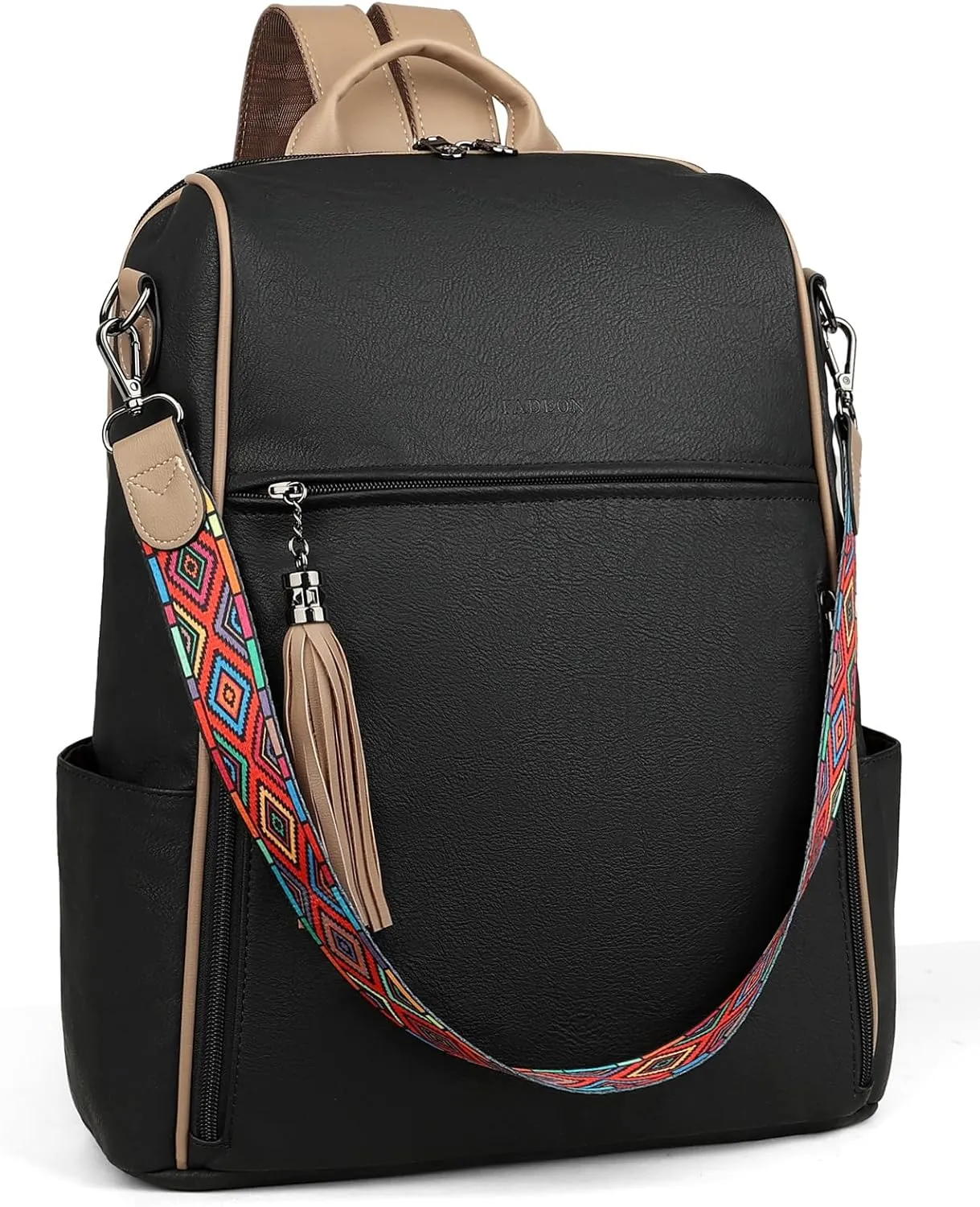 FADEON Leather Laptop Backpack for Women Designer 15.6 inch PU Laptop Bag, Ladies Travel Computer Work Backpack Black