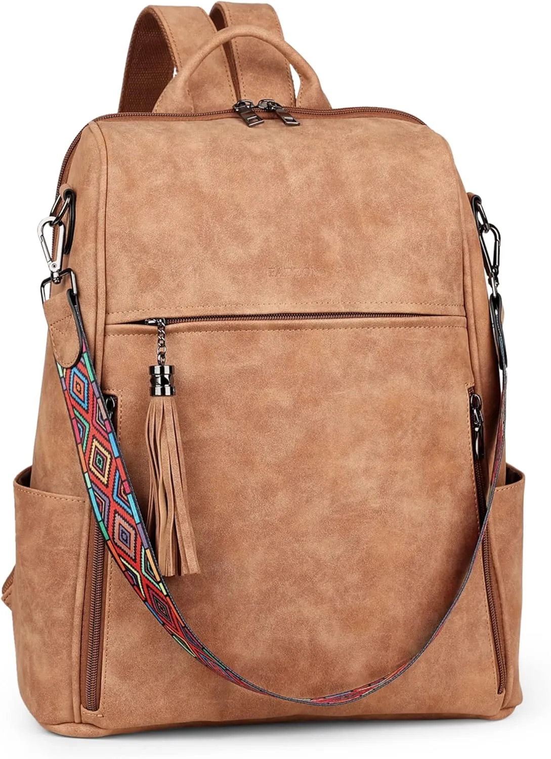 FADEON Leather Laptop Backpack for Women Designer 15.6 inch PU Laptop Bag, Ladies Travel Computer Work Backpack Brown