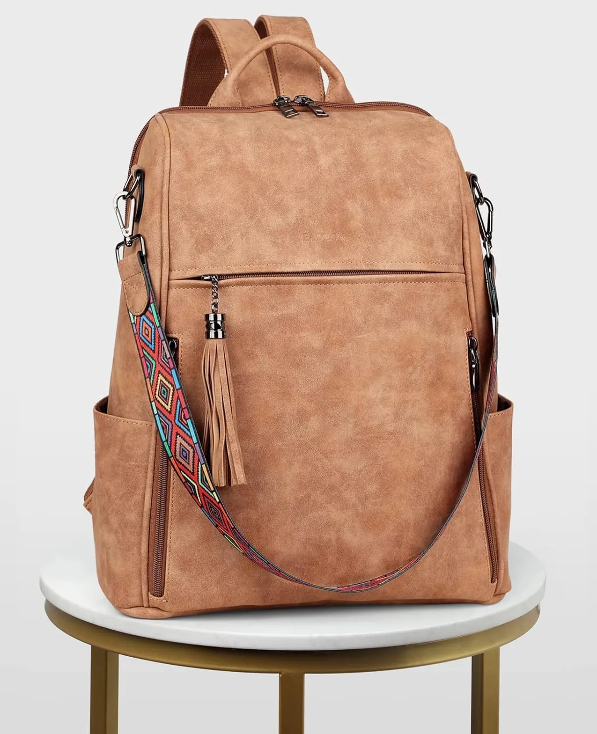 FADEON Leather Laptop Backpack for Women Designer 15.6 inch PU Laptop Bag, Ladies Travel Computer Work Backpack Brown