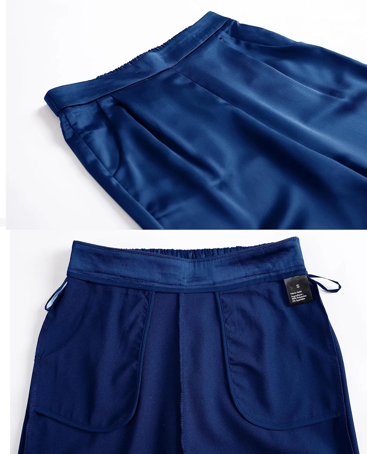 Fakanhui Women's Satin Silky Dress Casual Elastic High Waist Stretch Elegant Pants Trousers
