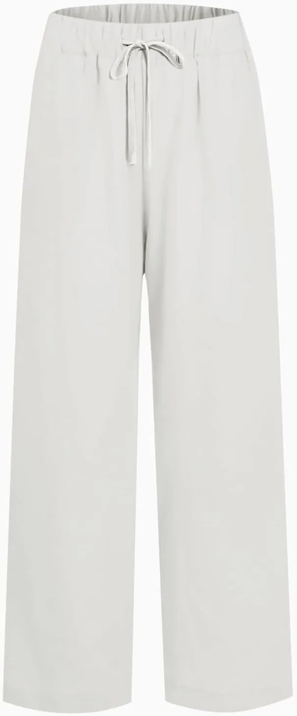 fanmpghleoo Womens Linen Palazzo Pants Summer Casual Loose High Waisted Flowy Wide Leg Pants Beach Trousers with Pockets