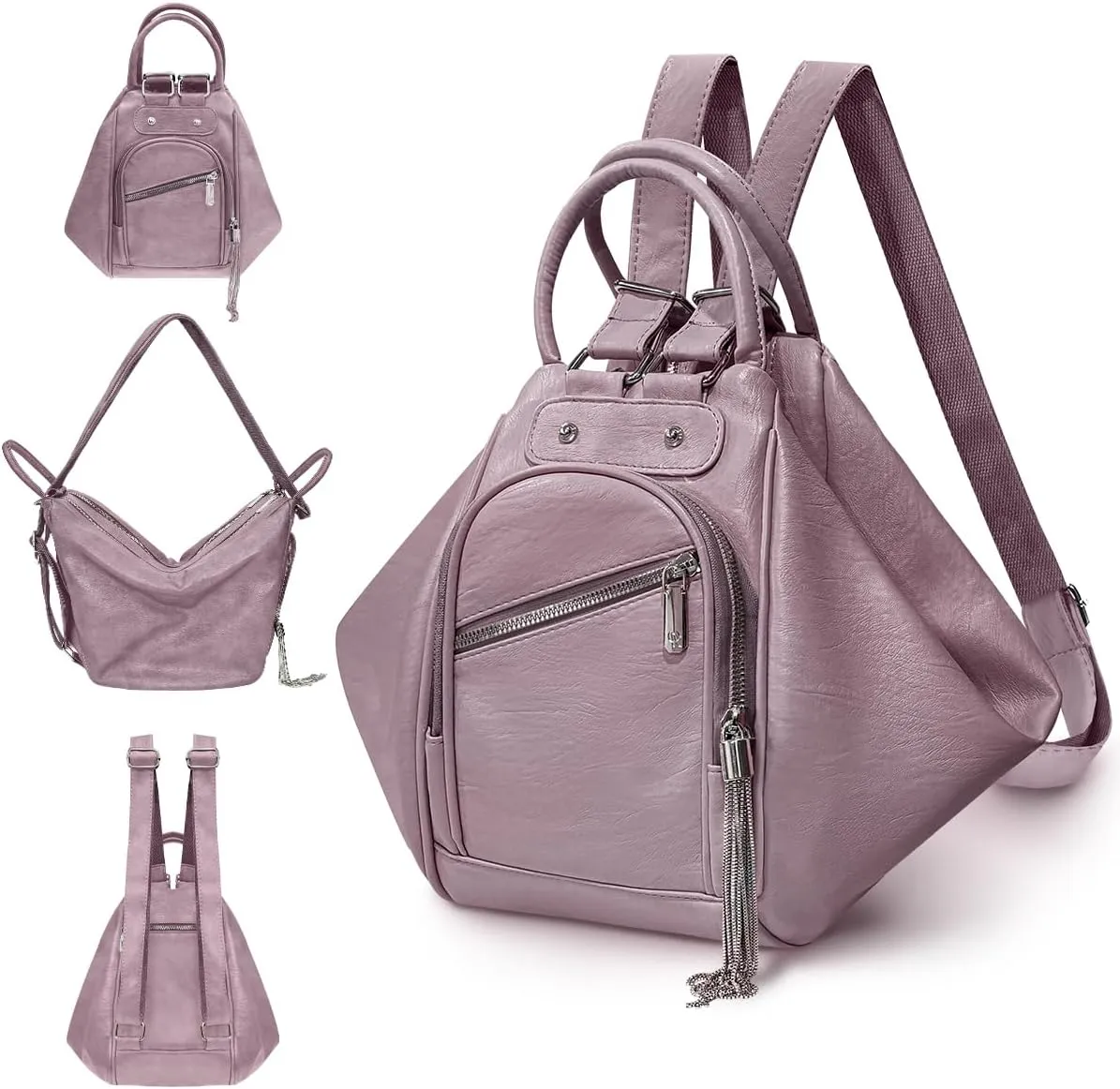 Fashion Leather Backpack Purse for Women Anti-theft Casual Shoulder Bag Ladies Satchel Bags Multipurpose Design Bucket Bags for Women Tote Handbag with Card Holder for Work Hiking Daily Use